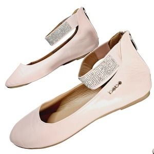 BEBE Girls Size 4 Ballet Flats with Rhinestone Studded Ankle Straps